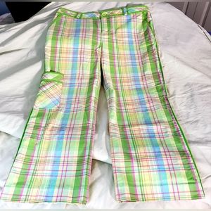 Lilly Pulitzer Pink/Green Plaid Main Line Fit Cropped Pants - NWOT